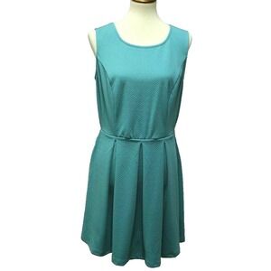 NWT Vintage BeBop Women Dress XL Teal Blue Textured Pleated Sleeveless Fit Flare